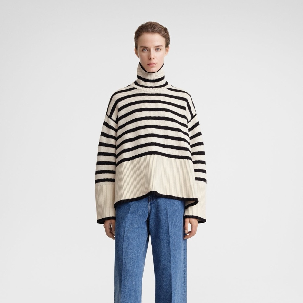 Toteme Black and Cream Knit Sweater